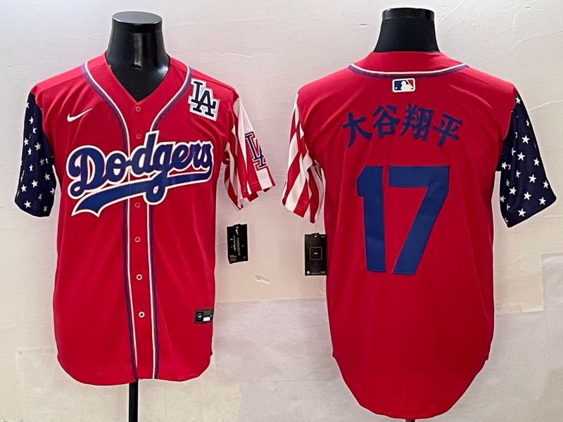 Men Los Angeles Dodgers #17 Ohtani Red a generation of national flags Joint name 2025 Nike MLB Jersey style 11